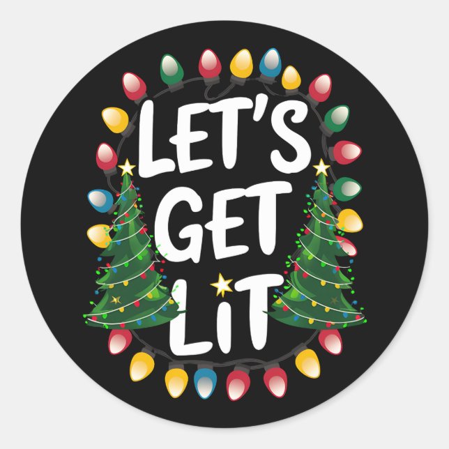 Let’s Get Lit Funny Christmas Drinking Xmas Lights Runder Aufkleber (Vorderseite)
