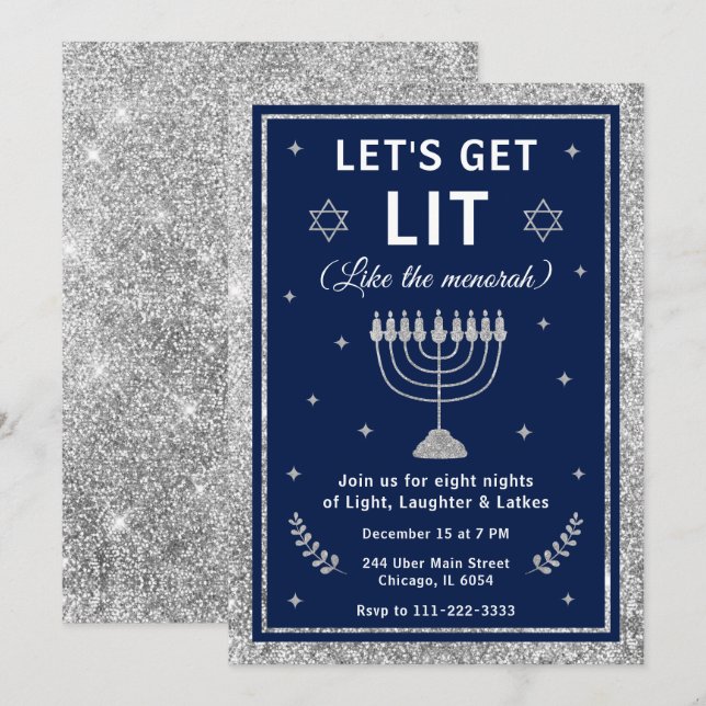 Let’s Get Lit Hanukkah Party Einladung (Vorne/Hinten)