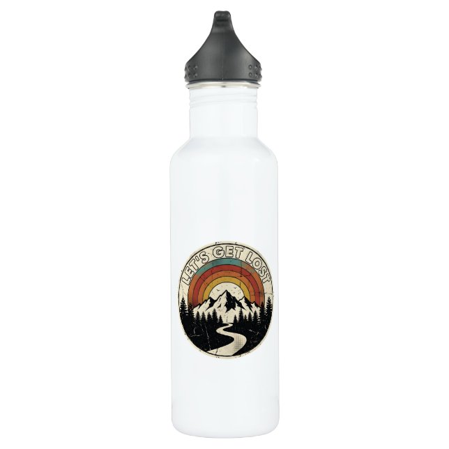 Let’s Get Lost Retro Mountain Adventure Outdoor Edelstahlflasche (Rechts)