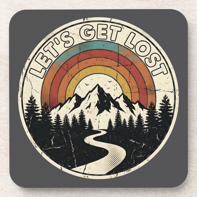 Let’s Get Lost Retro Mountain Adventure Outdoor Getränkeuntersetzer (Vorderseite)