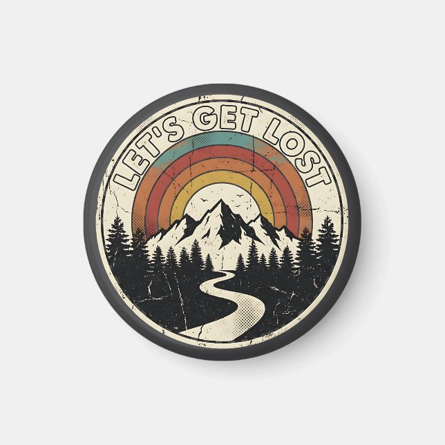 Let’s Get Lost Retro Mountain Adventure Outdoor Magnet (Vorne)