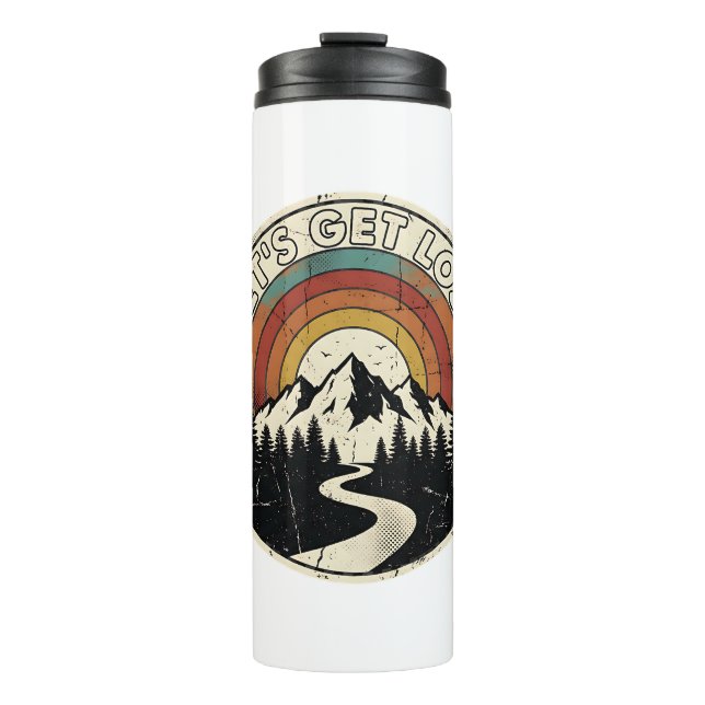 Let’s Get Lost Retro Mountain Adventure Outdoor Thermosbecher (Vorderseite)