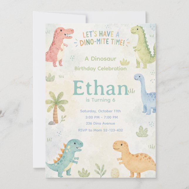 Let’s Have A Dino-Mite Time Invitation Editable Einladung (Vorderseite)