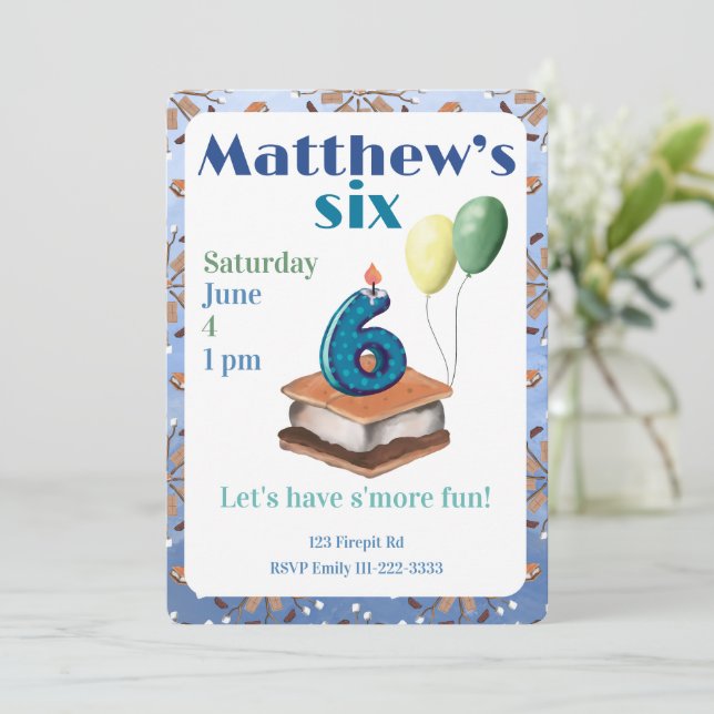 Let’s have s’more fun 6th Birthday Invitation Einladung (Stehend Vorderseite)