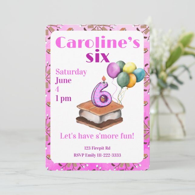 Let’s have s’more fun 6th Birthday Invitation Einladung (Stehend Vorderseite)