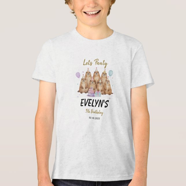 Let’s Party Groundhog 5th Birthday – Fun Kids  Tri-Blend Shirt (Vorderseite)