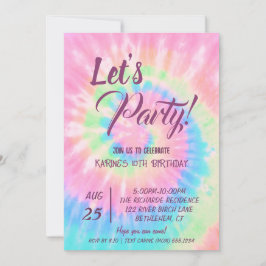 Let’s Party, Pink Tie Dye Birthday Einladung