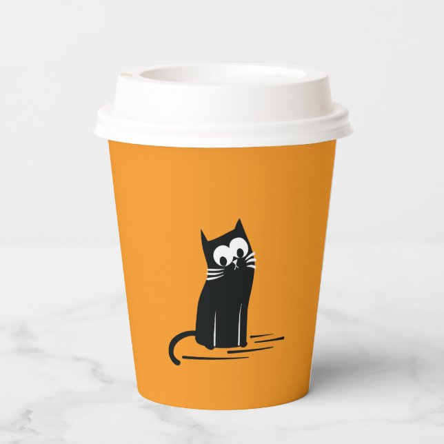 Let’s Party Started – Black Cat on Orange  Pappbecher (Rückseite)