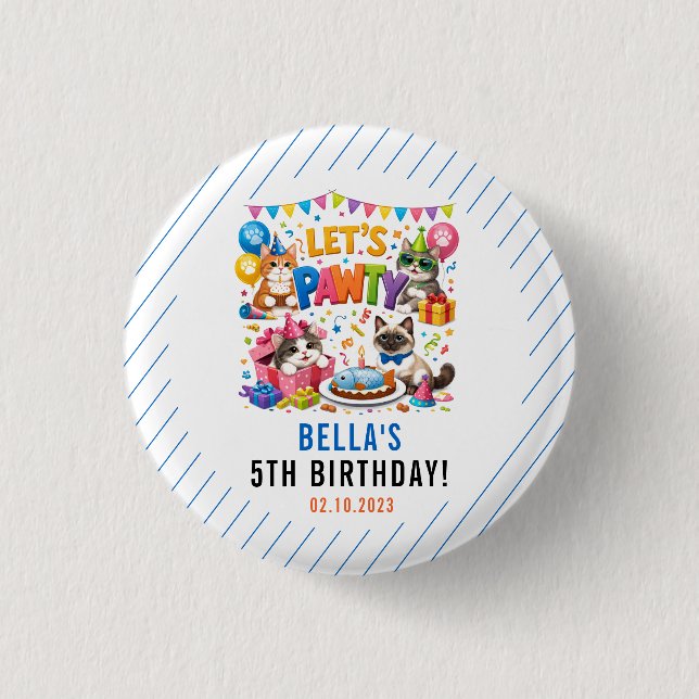 Let’s Pawty Cat 5th Birthday | Cute Kitty Birthday Button (Vorderseite)