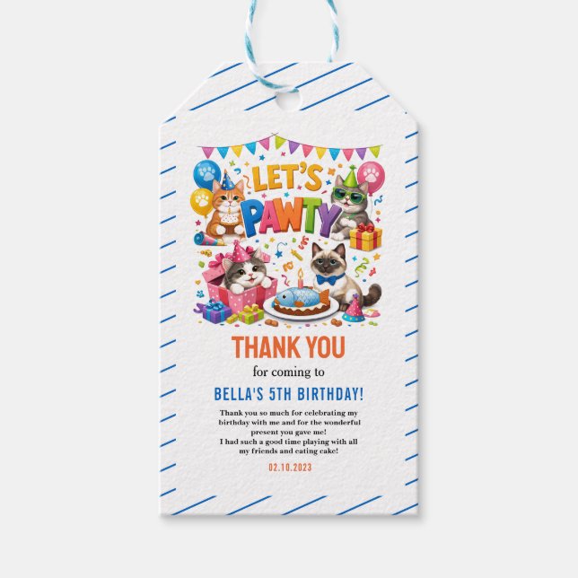 Let’s Pawty Cat 5th Birthday | Cute Kitty Birthday Geschenkanhänger (Vorderseite)