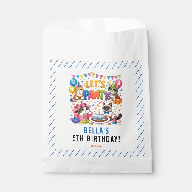 Let’s Pawty Cat 5th Birthday | Cute Kitty Birthday Geschenktütchen (Vorderseite)