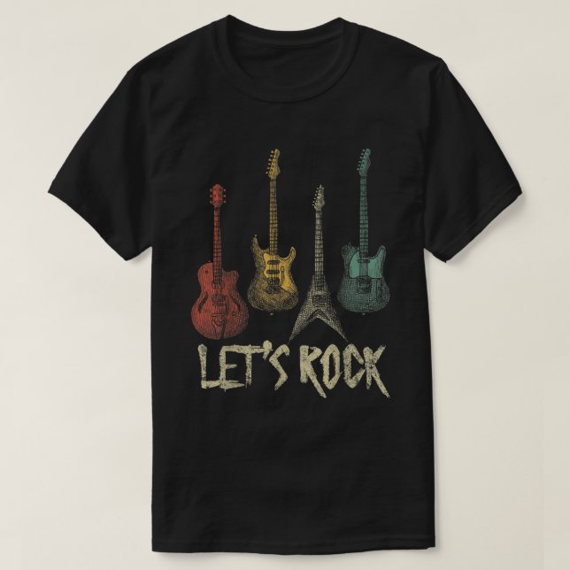Let’s Rock Retro Guitar Music Lover Shirt (Design vorne)