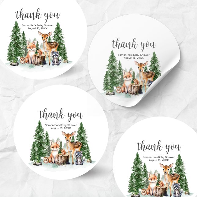 Let the Adventure Begin Baby Shower Round Runder Aufkleber (Let the Adventure Begin Woodland Animals Baby Shower Round Sticker)