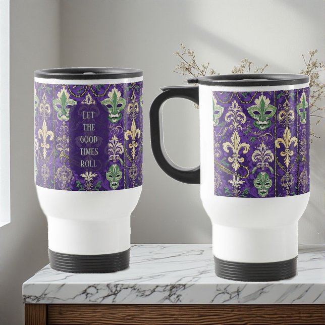 Let the Good Times Roll Ornate Mardi Gras Mask Art Reisebecher (Let the Good Times Roll Ornate Mardi Gras Mask Art Travel Mug)