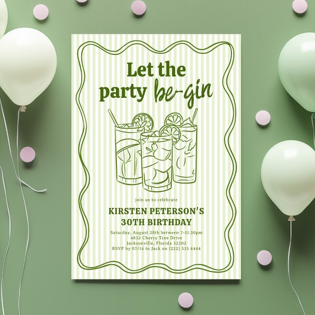 Let The Party Be-Gin Adult Birthday Einladung (Von Creator hochgeladen)