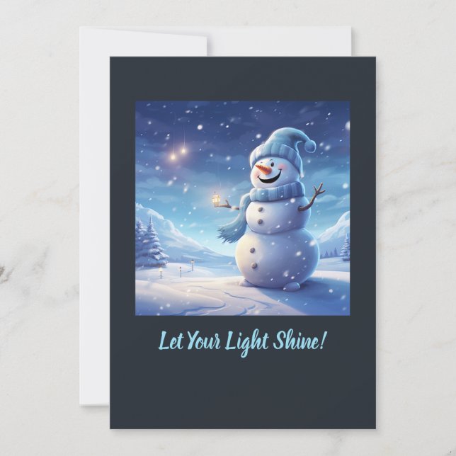"Let Your Light Shine!" – Snowman Christmas Card Feiertagskarte (Vorderseite)