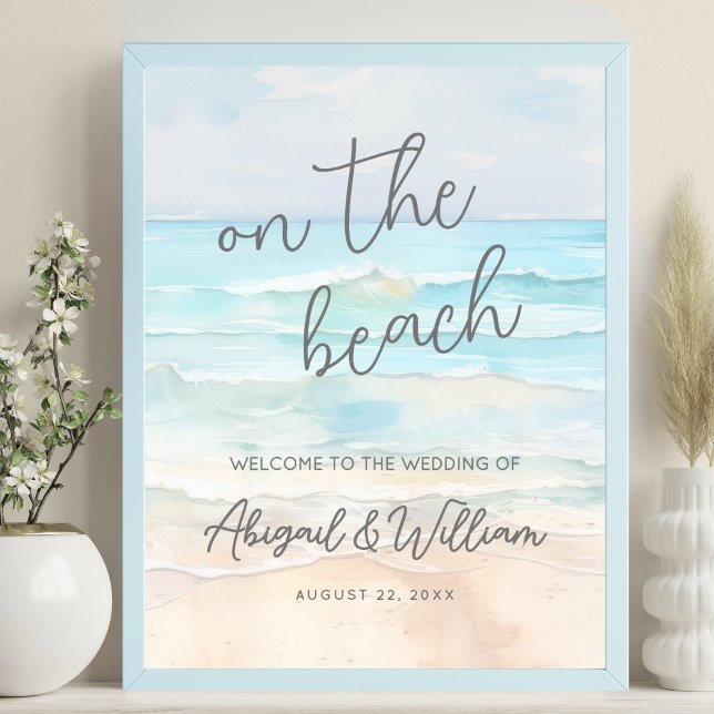 L'Été Sur La Plage Affiche de bienvenue De Mariage (Summer On The Beach Wedding Welcome Sign)