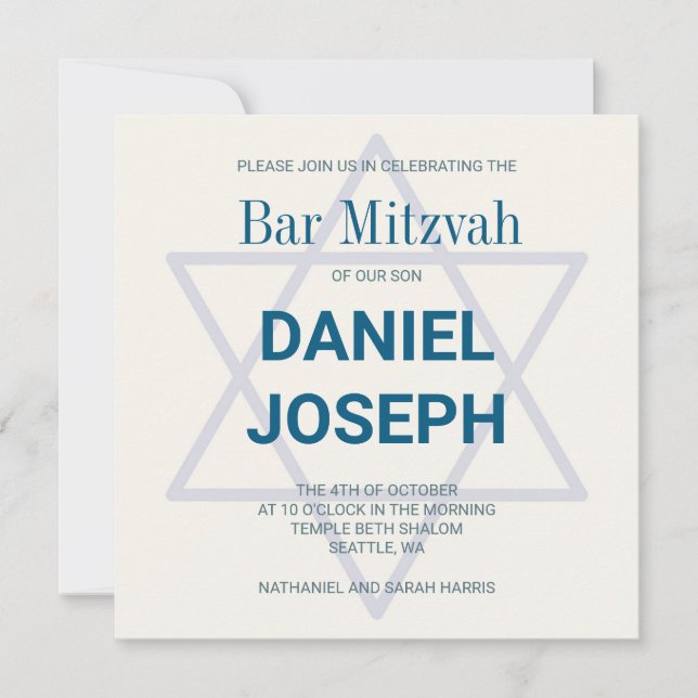 L'étoile juive carré Bar Mitzvah Invitation (Devant)