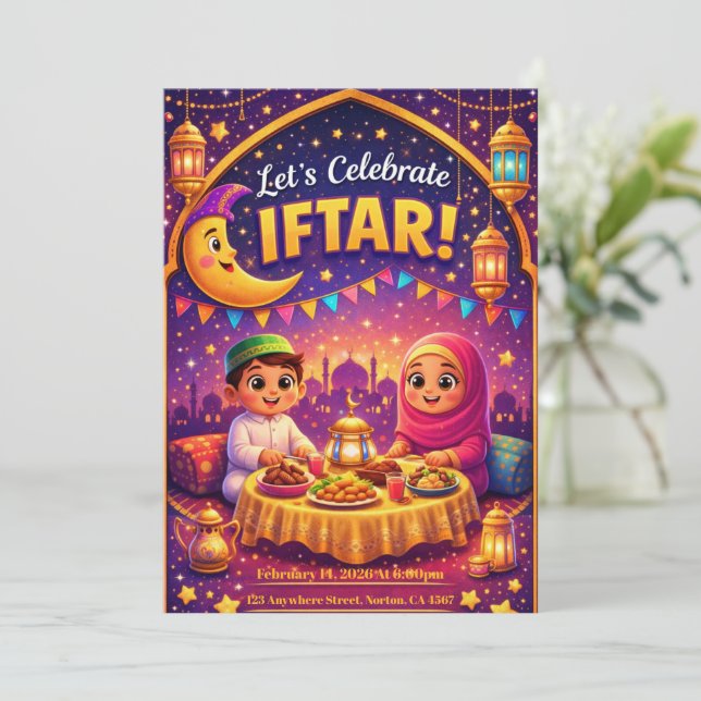 Let's Celebrate Iftar! Playful Ramadan Invitation Einladung (Stehend Vorderseite)