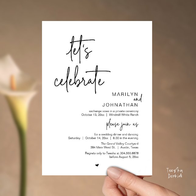 Let's Celebrate, Minimal Modern Wedding Reception Einladung (Let's Celebrate, Modern Minimal Wedding Reception dinner dancing Invitation card black and white)