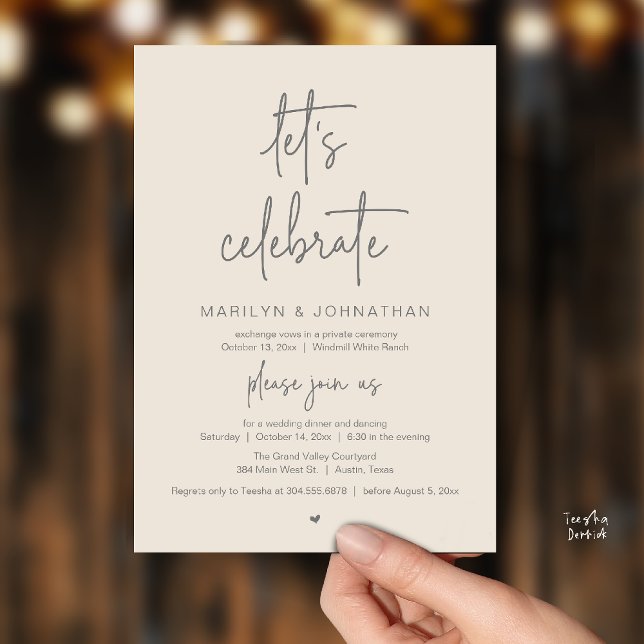 Let's Celebrate, Modern Minimal Wedding Reception Einladung (Let's Celebrate, Modern Minimal Wedding Reception dinner dancing Invitation card cream grey)