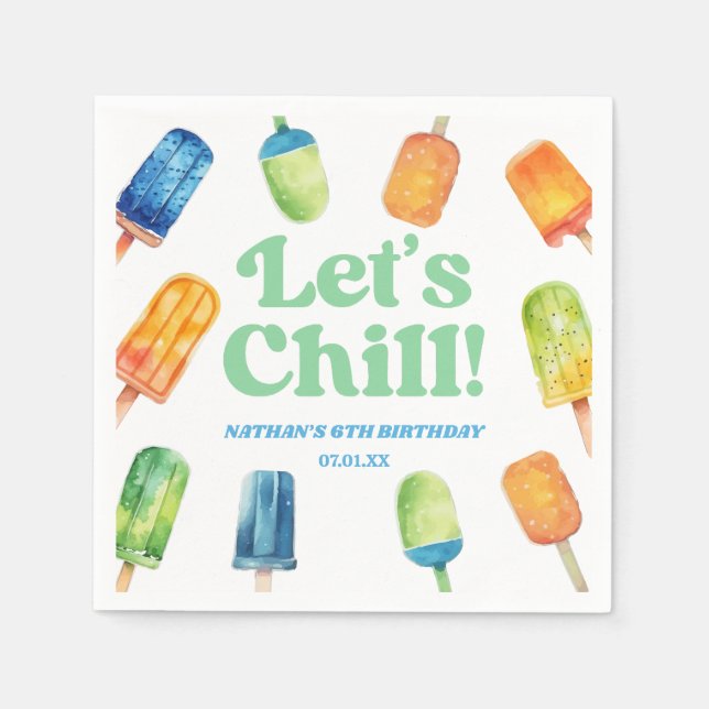 Let's Chill Blue Retro Popsicle Birthday Party Serviette (Vorderseite)