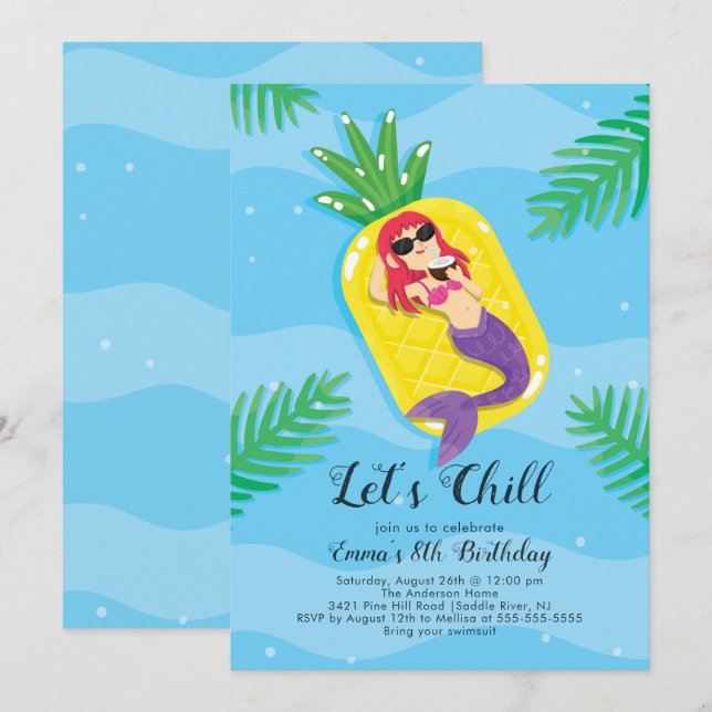 Let's Chill Mermaid Birthday Einladung (Vorne/Hinten)