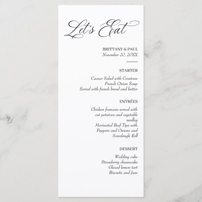 Let's Eat Elegant minimal menu black and white (Devant)