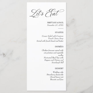 Let's Eat Elegant minimal menu black and white
