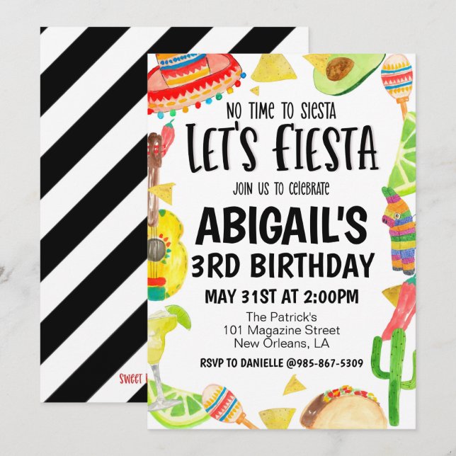 Let's Fiesta Birthday Party Invitation Einladung (Vorne/Hinten)