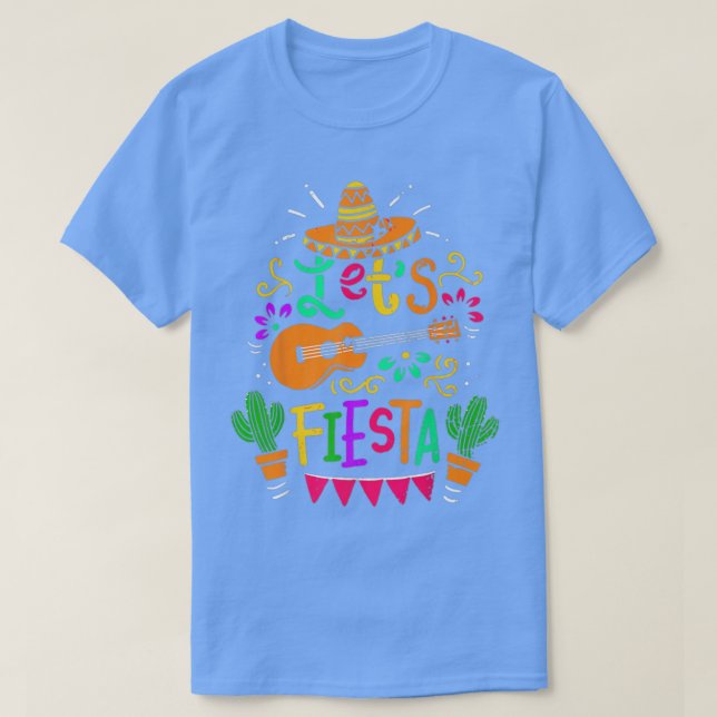 Lets Fiesta Cinco De Mayo Party Meican Guitar Cact T-Shirt (Design vorne)