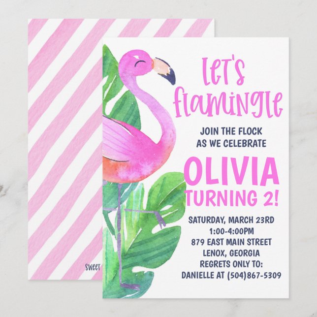 Let's Flamingle! Birthday Party Invitation Einladung (Vorne/Hinten)