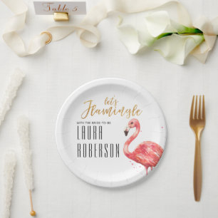 Let's Flamingle Gold Glitzer Brautparty Pappteller