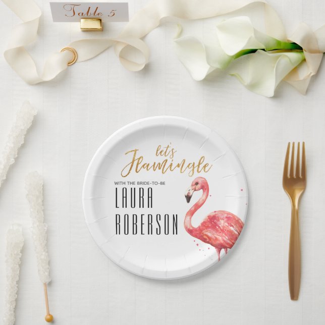 Let's Flamingle Gold Glitzer Brautparty Pappteller (Hochzeit)