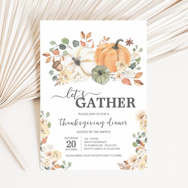 Let's Gather Pumpkin Dinner Thanksgiving Einladung (Pumpkin Let's Gather Dinner Thanksgiving Invitation)