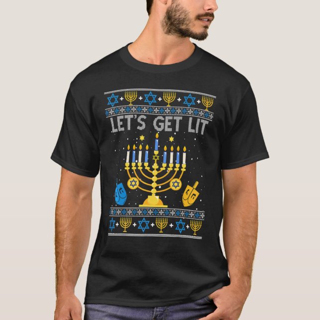 Let's Get Lit Chanukah Hanukkah  Christmas Ugly Sw T-Shirt (Vorderseite)