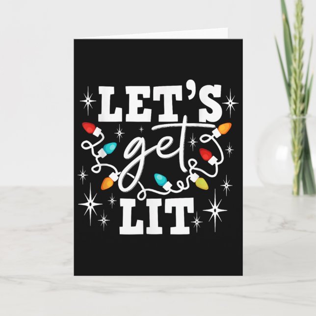 Let's Get Lit Drinking Santa Hat Christmas Lights  Karte (Vorderseite)