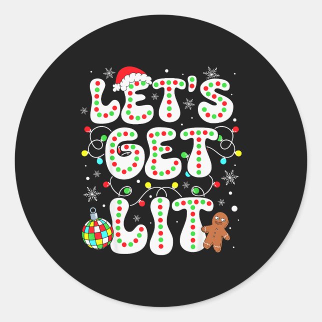 Let's Get Lit Funny Christmas Lights Xmas Pajamas  Runder Aufkleber (Vorderseite)
