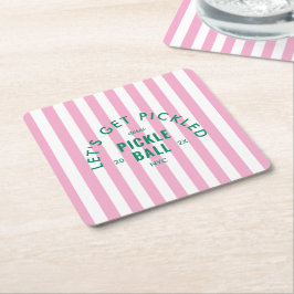 Let's Get Pickled Après Pickleball Pink Stripe Rechteckiger Pappuntersetzer