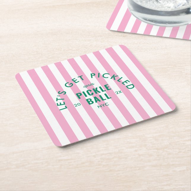 Let's Get Pickled Après Pickleball Pink Stripe Rechteckiger Pappuntersetzer (angewinkelt)