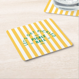 Let's Get Pickled Après Pickleball Yellow Stripe Rechteckiger Pappuntersetzer