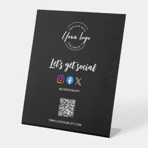Let's Get Social Media QR Code Website Custom Logo Sockelschild