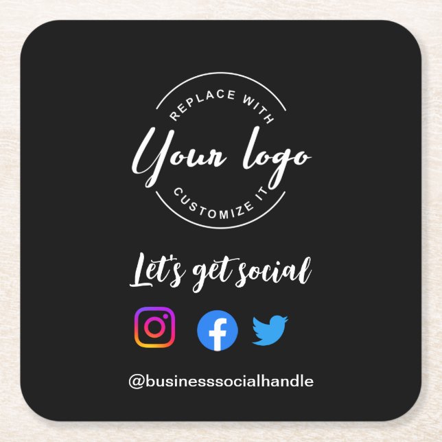 Let's Get Social Media Website Custom-Logo Rechteckiger Pappuntersetzer (Vorderseite)