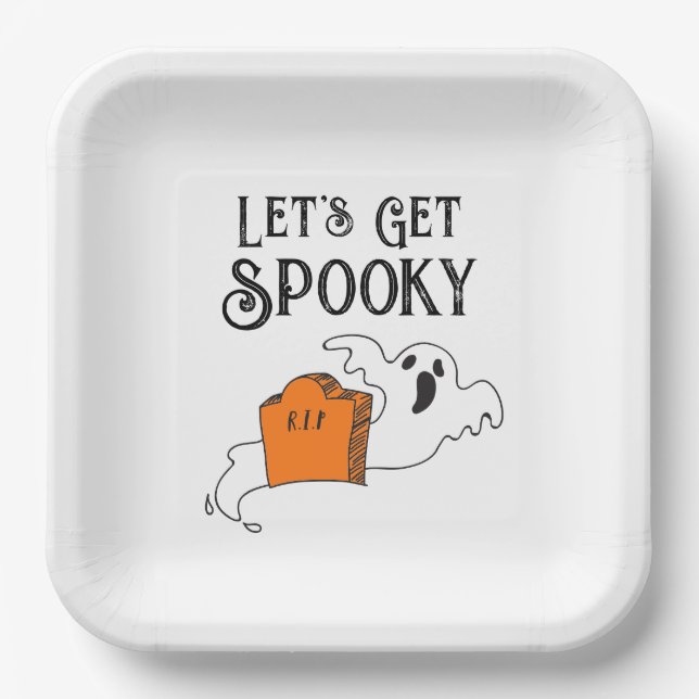"Let's Get Spooky" Ghost Retro Gothic Typografie Pappteller (Vorderseite)