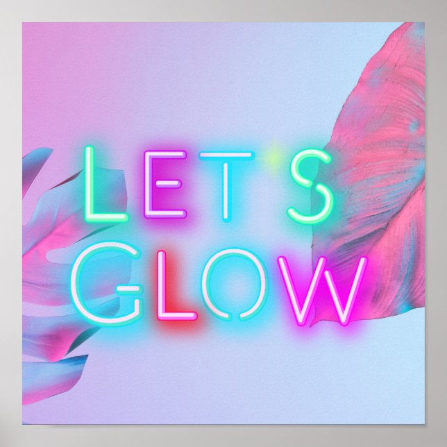 Lets GLOW Neon Tropical Festival Party Leaves PINK Poster (Vorne)