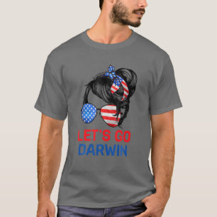 Let's Go Darwin Women Girl Lasse Go USA Flag Messy T-Shirt