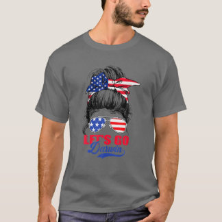 Let's Go Darwin Women Girl Lasse Go USA Flag Messy T-Shirt
