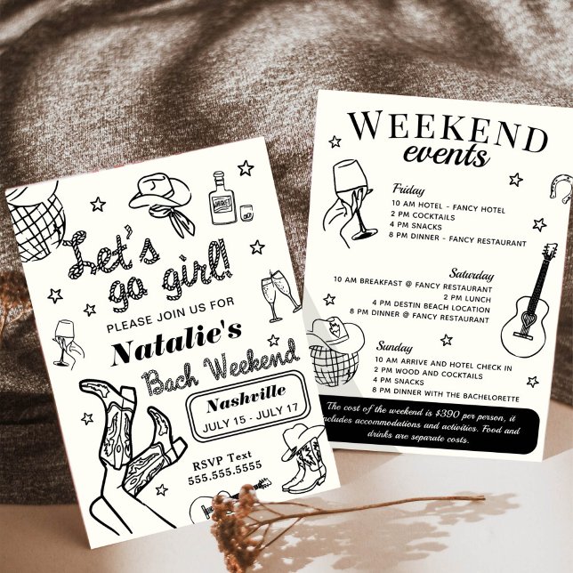 Let's Go Girl Nashville Bachelorette Itinerary Einladung (Von Creator hochgeladen)