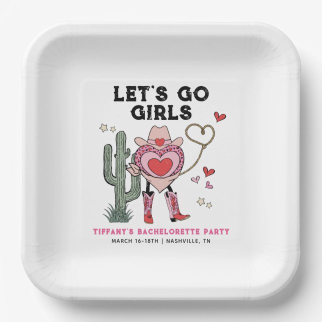 Let's Go Girls Cowgirl Bachelorette Weekend Pappteller (Vorderseite)