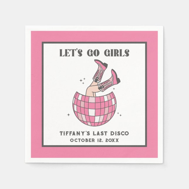 Let's Go Girls Disco Cowgirl Bachelorette Serviette (Vorderseite)
